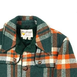 Vintage Fox Knapp Plaid Wool Jacket Green Orange Sherpa Lined Field Coat Size 20